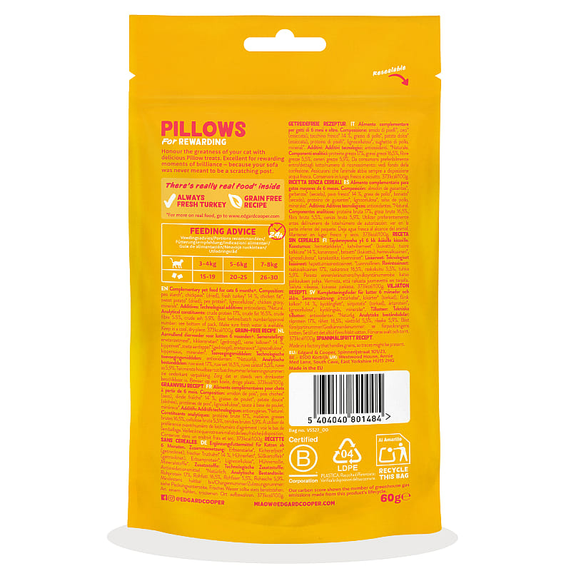 Edgard & Cooper Pillows Kattensnacks 60 gram | Kalkoen | 15460.3