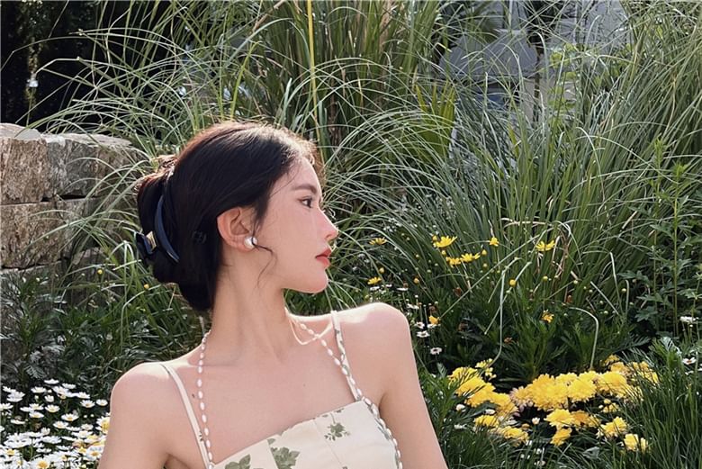Nebbia - Midi-jurk met spaghettibandjes en imitatieparelprint en bloemenprint