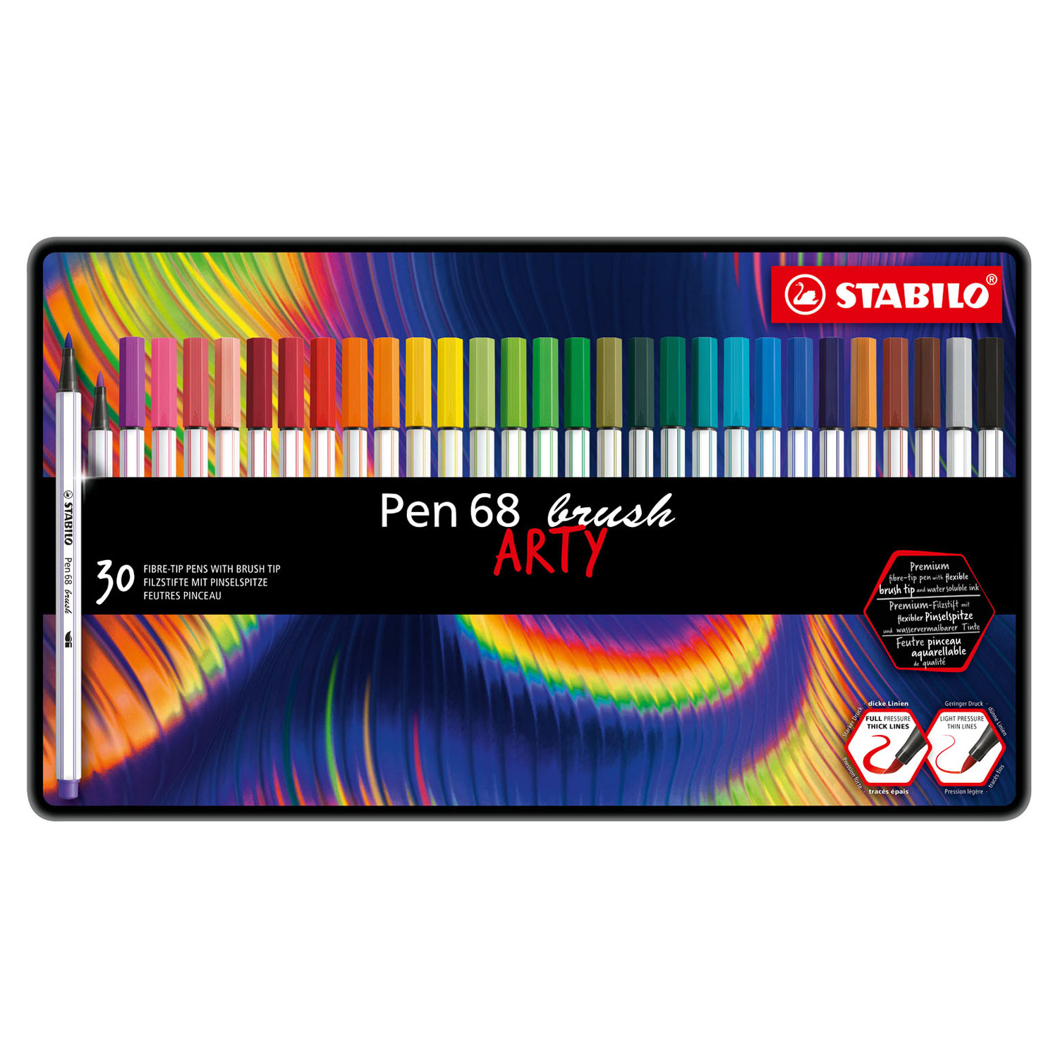 STABILO Pen 68 Brush - Viltstift - ARTY - Metalen Set 30 Stuks