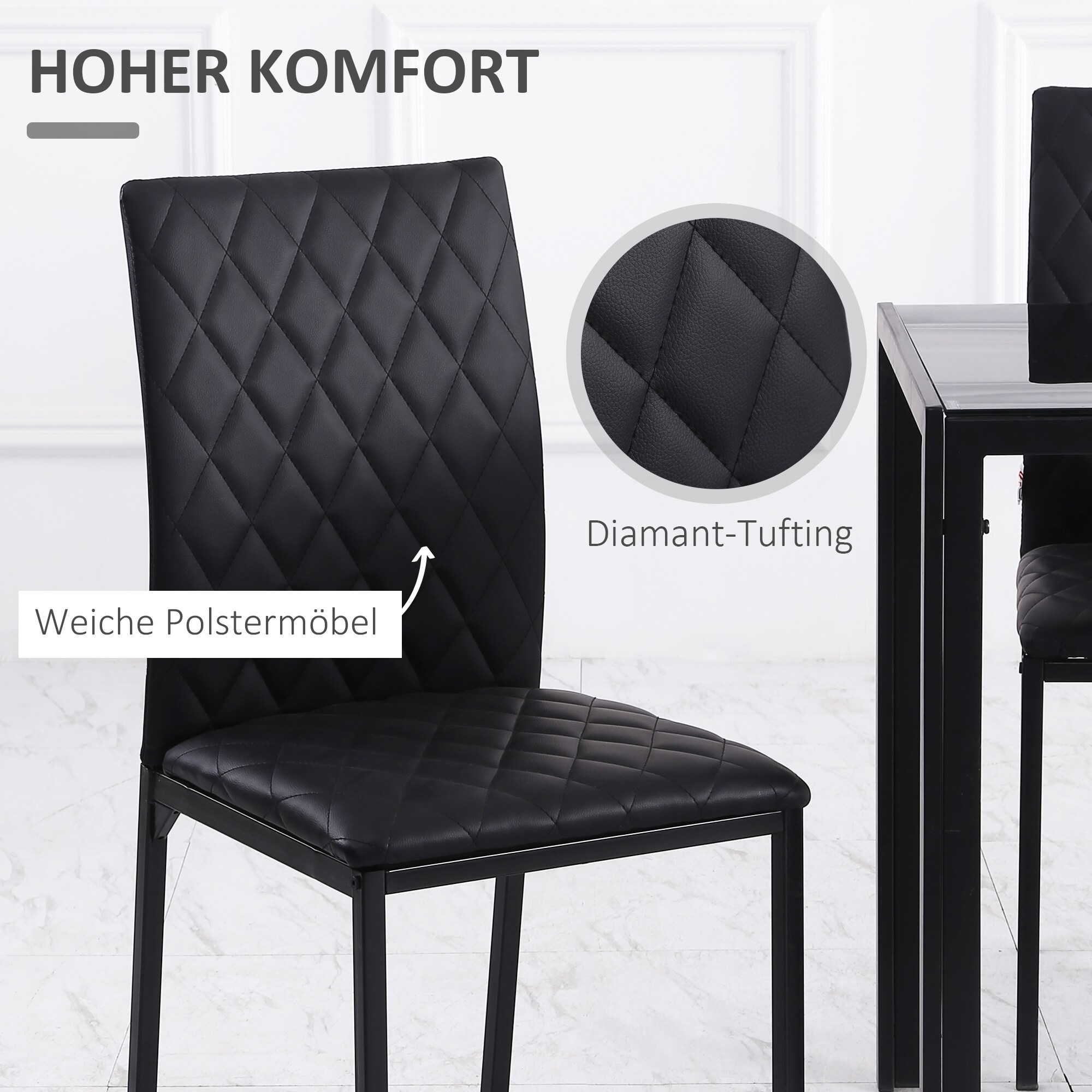 HOMCOM Esszimmerstuhl mit rutschfesten Fußkappen schwarz 41L x 50B x 91H cm