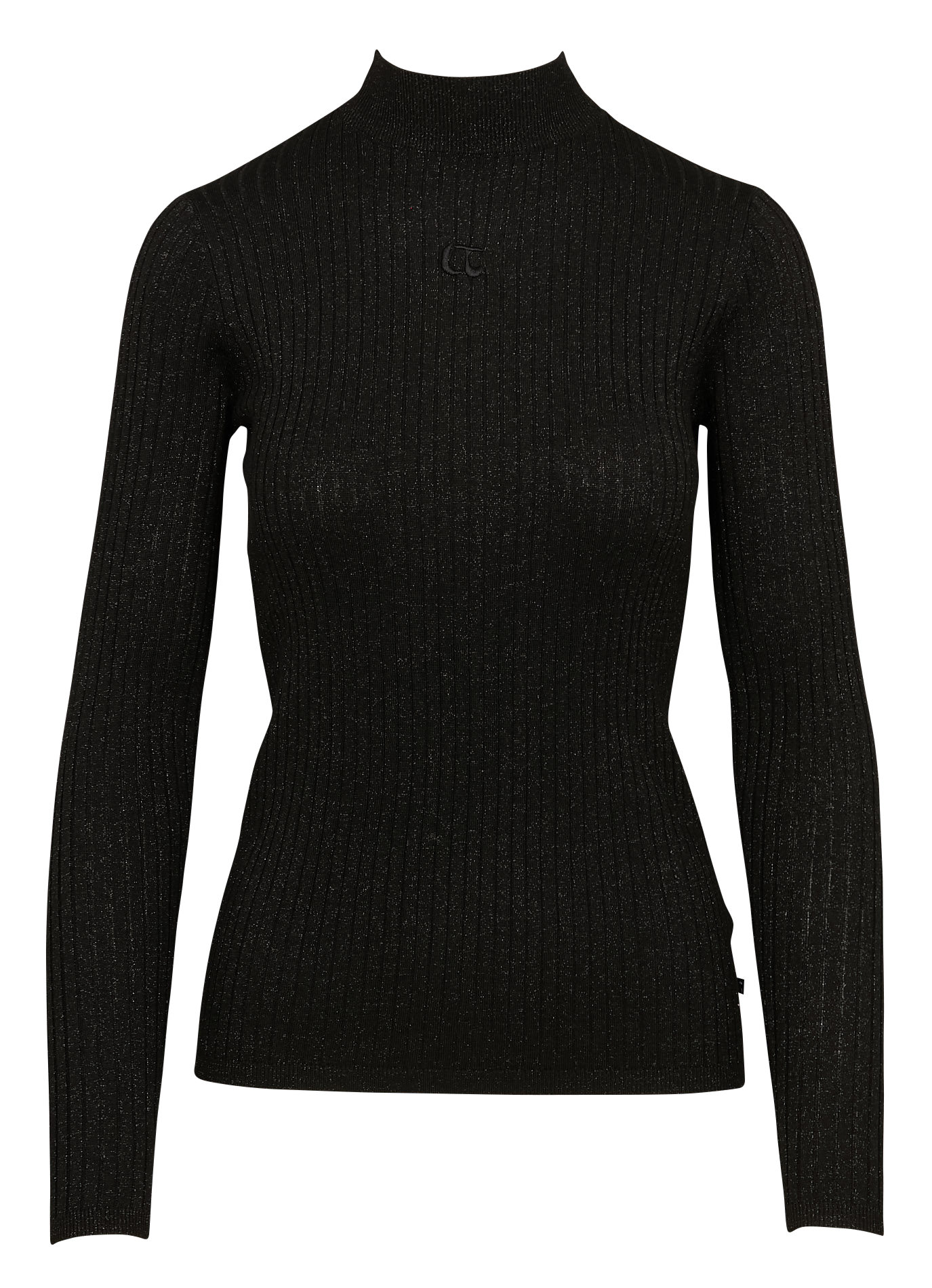 CRUZA - Pull fin col montant brodé en maille métallisée | Noir