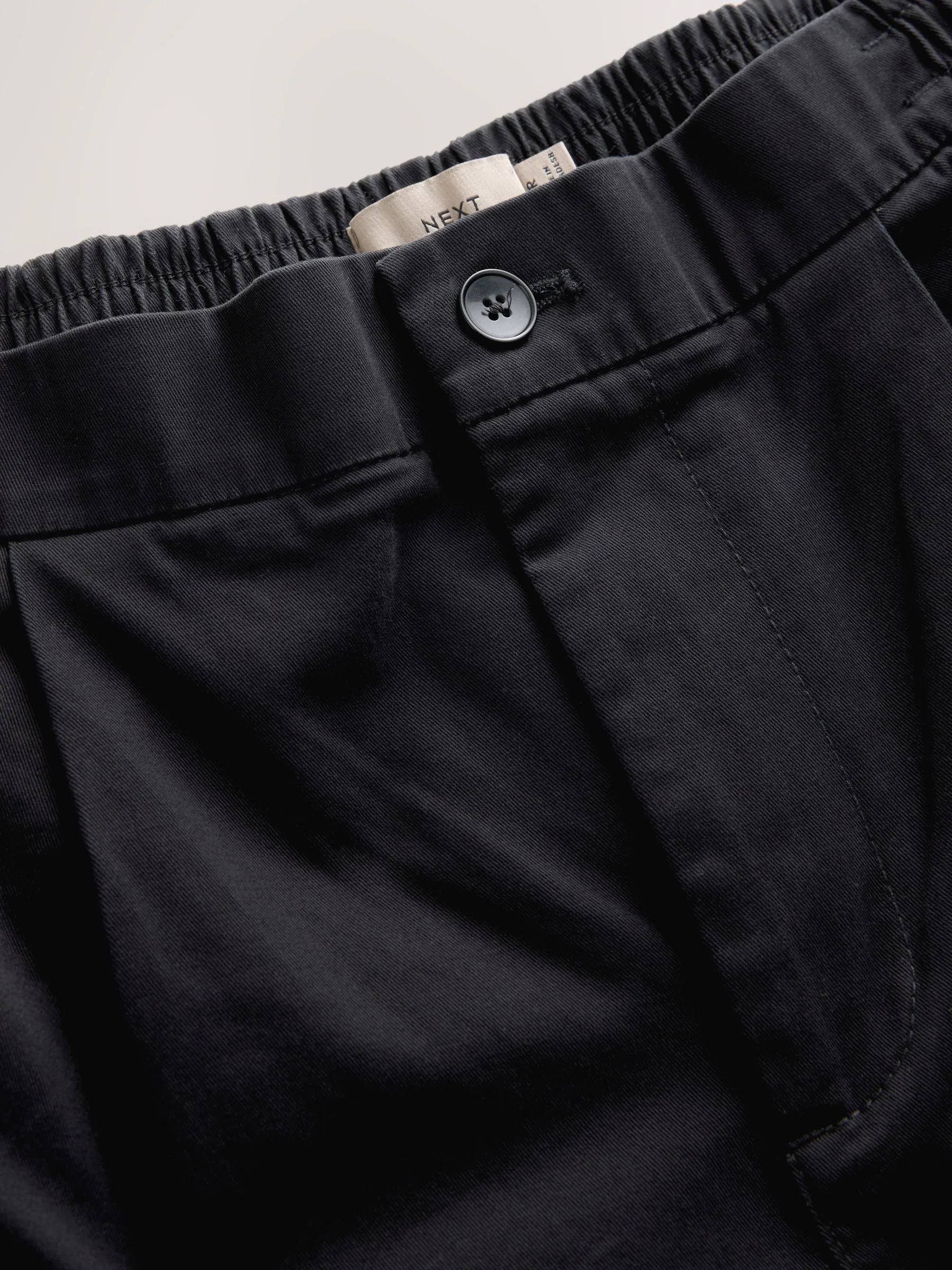 Zwart - Slim Fit - Pleated Stretch Chinos Trousers With Elasticated Waist