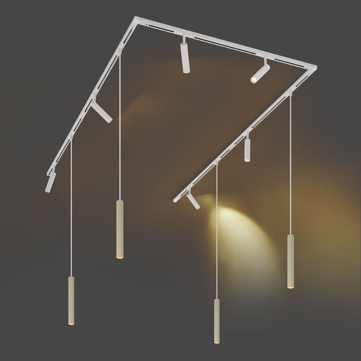 Modern railsysteem met 6 spots en 4 hanglampen beige met wit 1-fase - Slimline Uzzy Keno