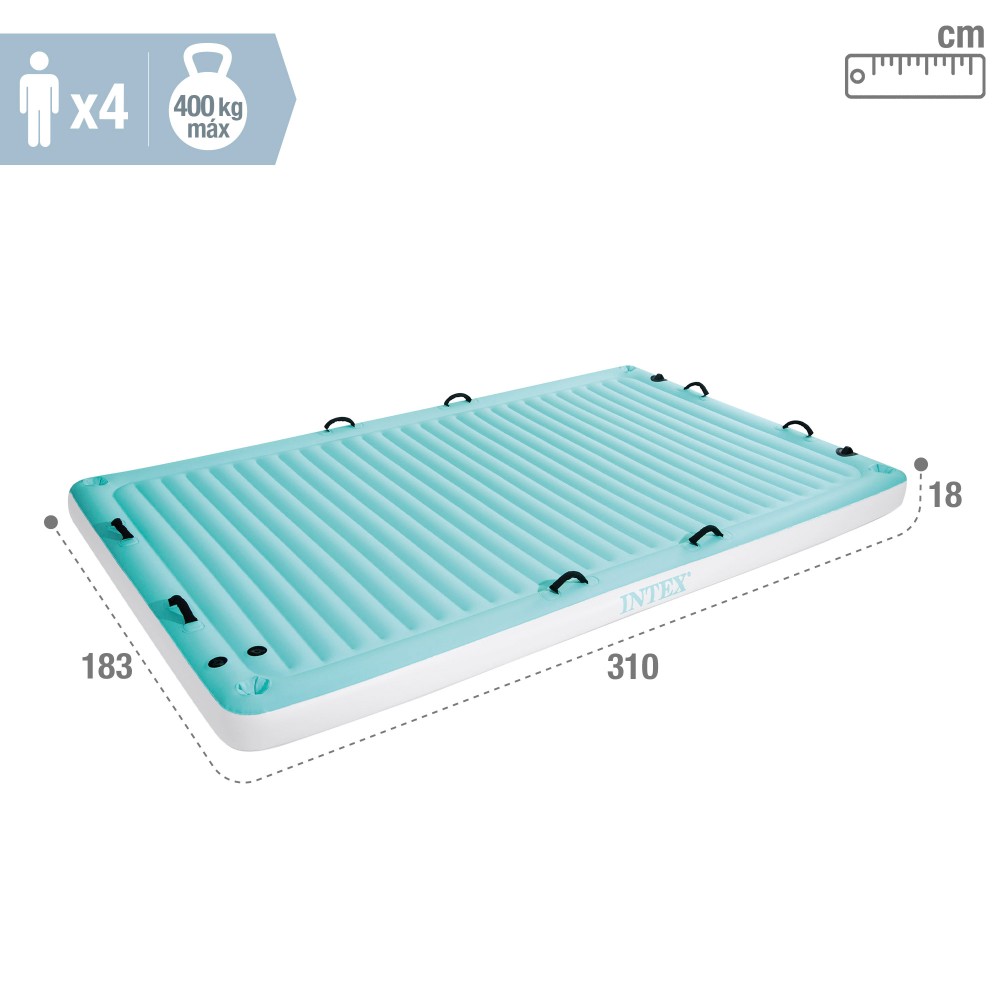 Cobertor inflável flutuante Intex com porta-copos e alças de apoio.