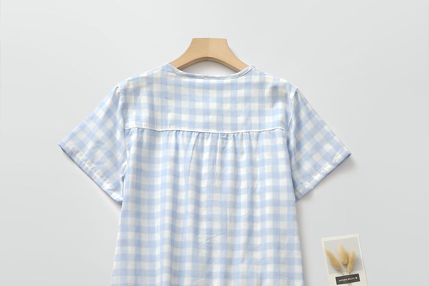 Finlies - Henley Gingham pyjamajurk met korte mouwen