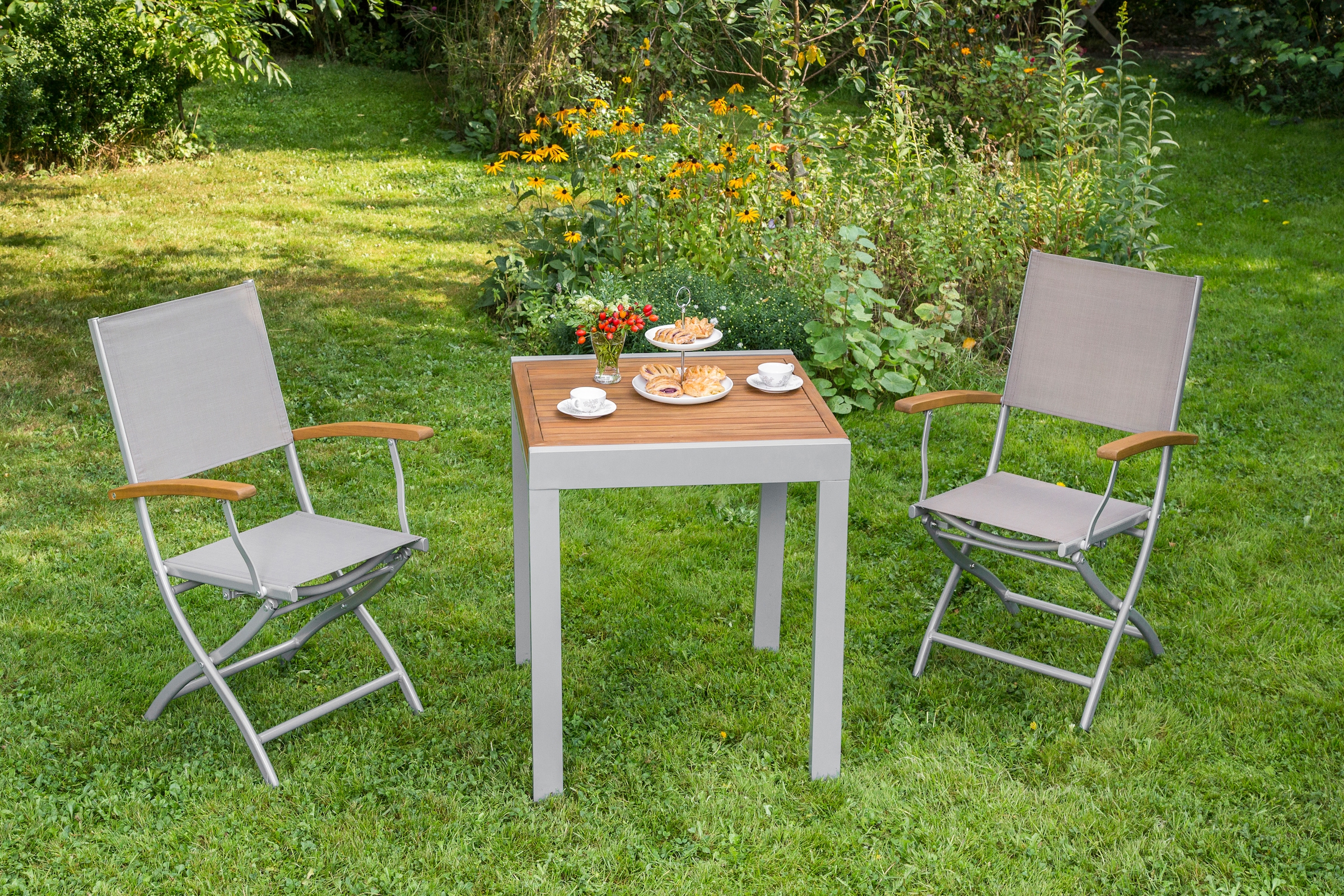 MERXX Balkonset »Naxos« Set, 3 Stk. tlg. mit ausziehbaren Tisch (65/130x65 cm)