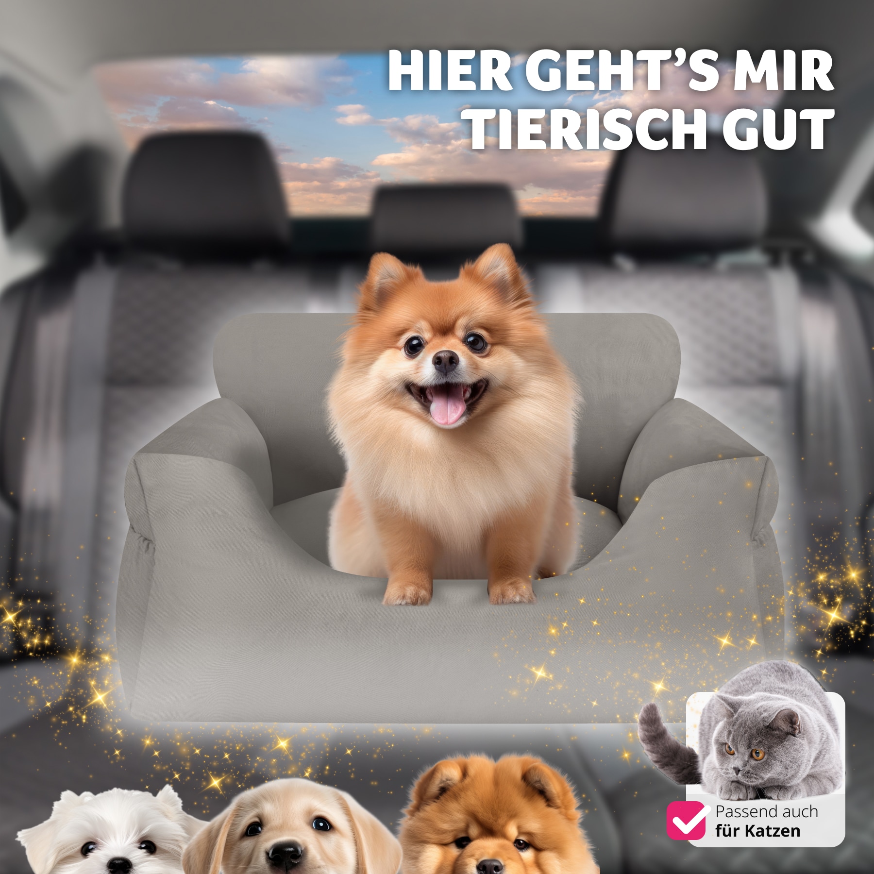 tectake® Hundeautositz, mit Sicherheitsleine und 2 Befestigungsgurten, längenverstellbar, abnehmbare Bezüge aus Canvas, wasserabweisend und waschbar, 55 x 50 x 29 cm