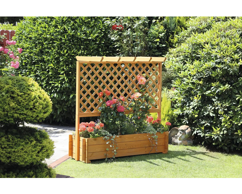 Bloembak met trellis, promadino hout, 140 x 65 x 140 cm, bruin
