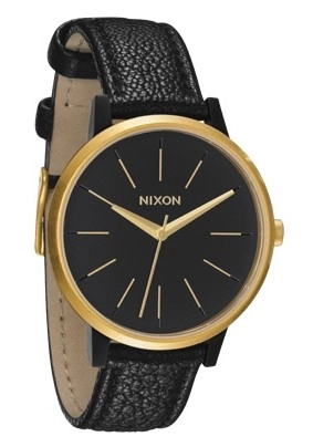 Nixon The Kensington Leather Black/Raw Gold Damenuhr