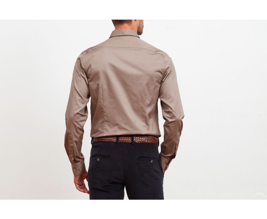 Chemise taupe 100% coton - Col américain - ALVIN