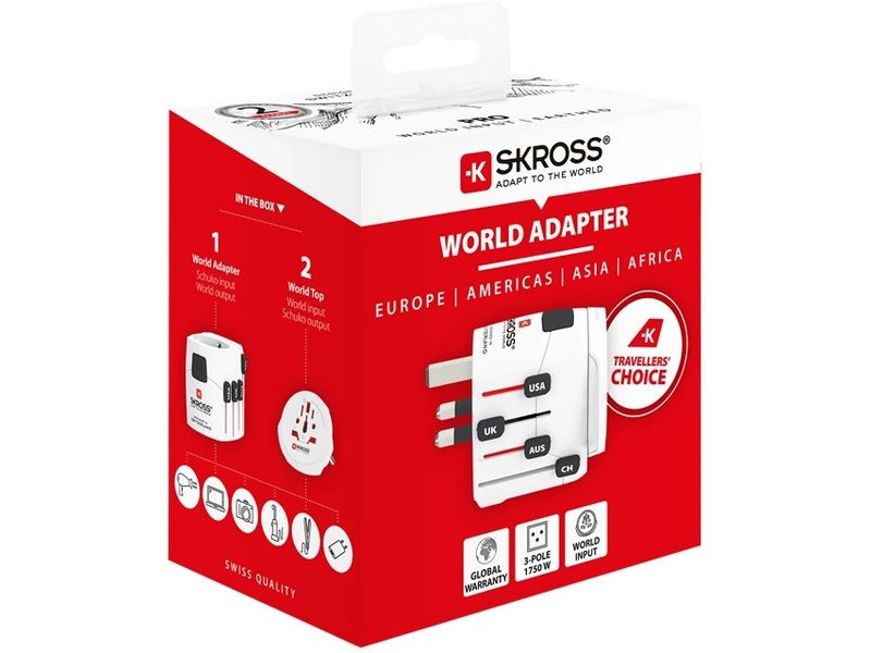 SKROSS Reiseadapter Pro World 7A Kraftvolle 3-polige Weltreiseadapter für Reisende aus aller Welt