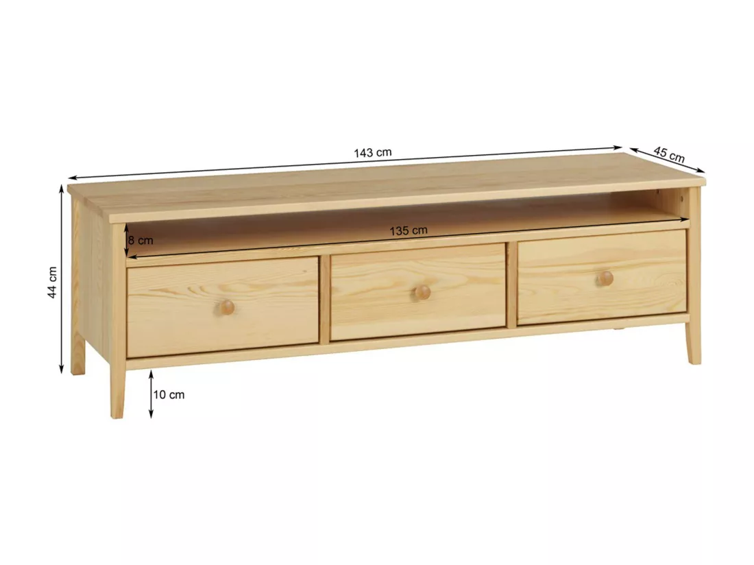 Table RTV 143 Colorado 3 tiroirs en bois, couleur pin