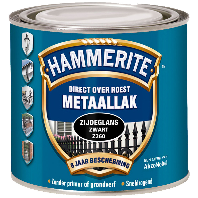 Hammerite zijdeglans metaallak 250ml zwart Z260