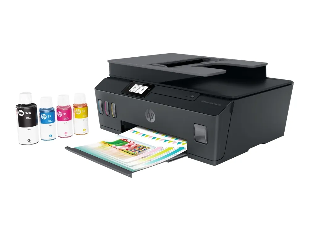 HP Smart Tank Plus 655 Wireless All-in-One - Multifunktionsprinter - farve - blækprinter - kan genopfyldes - Legal (216 x 356 mm) (original) - A4/Legal (medie) - op til 10 spm (kopiering) - op til 11 spm (udskriver) - 100 ark - 33.6 Kbps - USB 2.0, W
