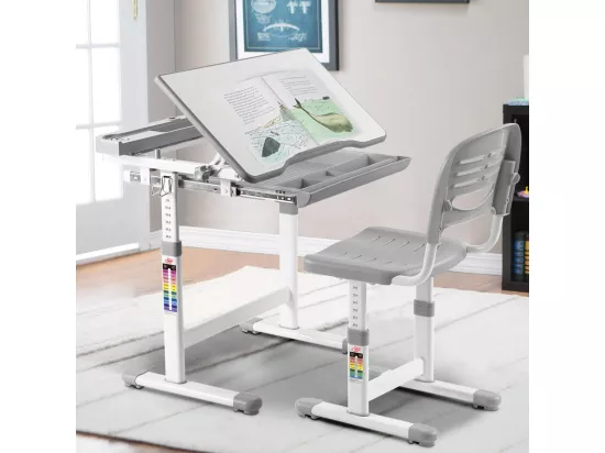 Bureau Enfant, Ensemble Table et Chaise pour Enfants avec Tiroir Hauteur Ajustable (Gris)