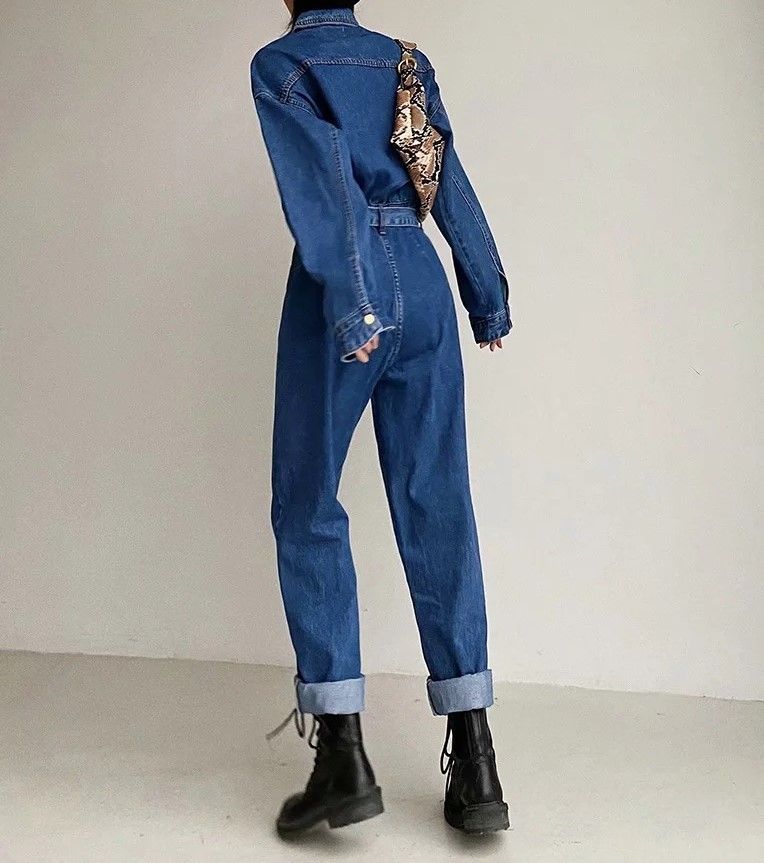 Reknovine - Denim jumpsuit met lange mouwen en riem