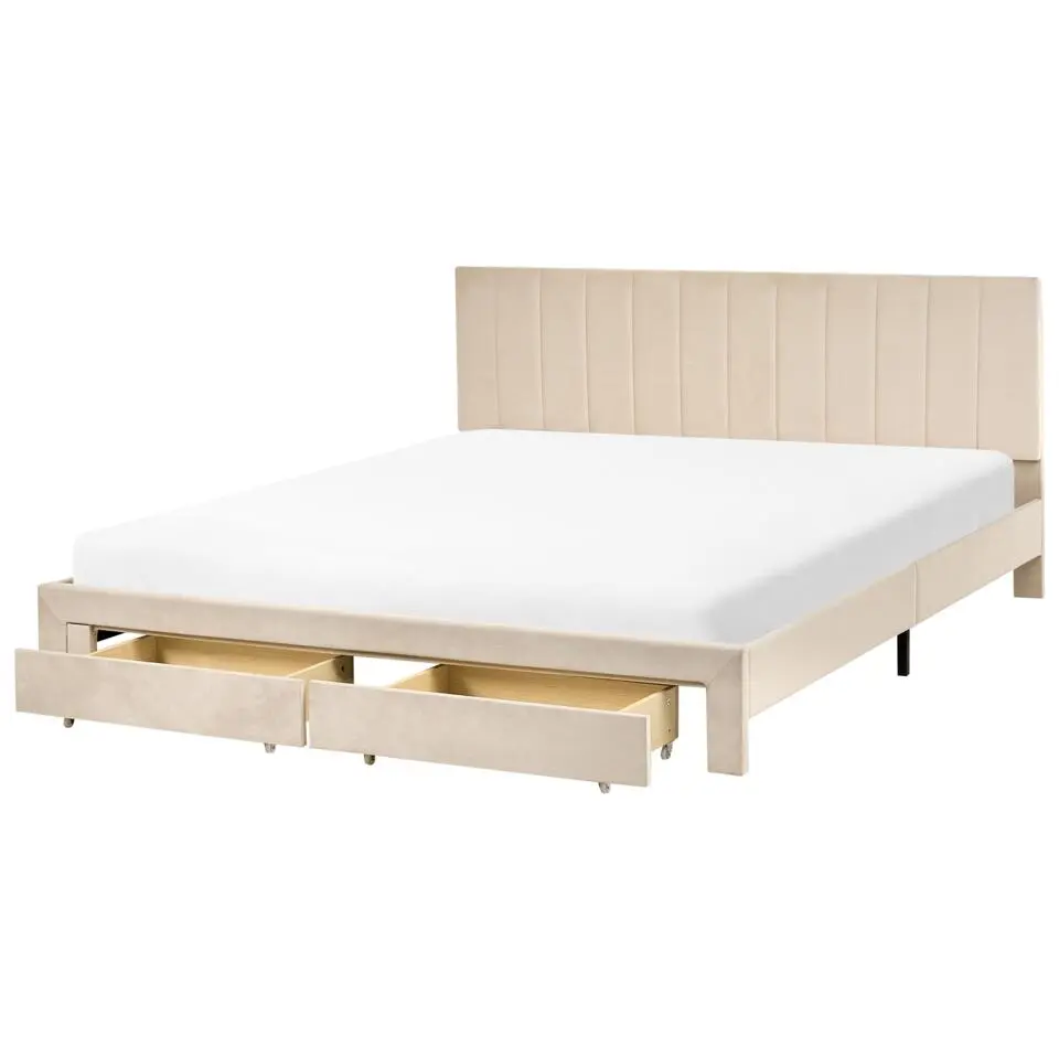 LONZAC - Bed met opbergruimte - Beige - 180 x 200 cm - Fluweel