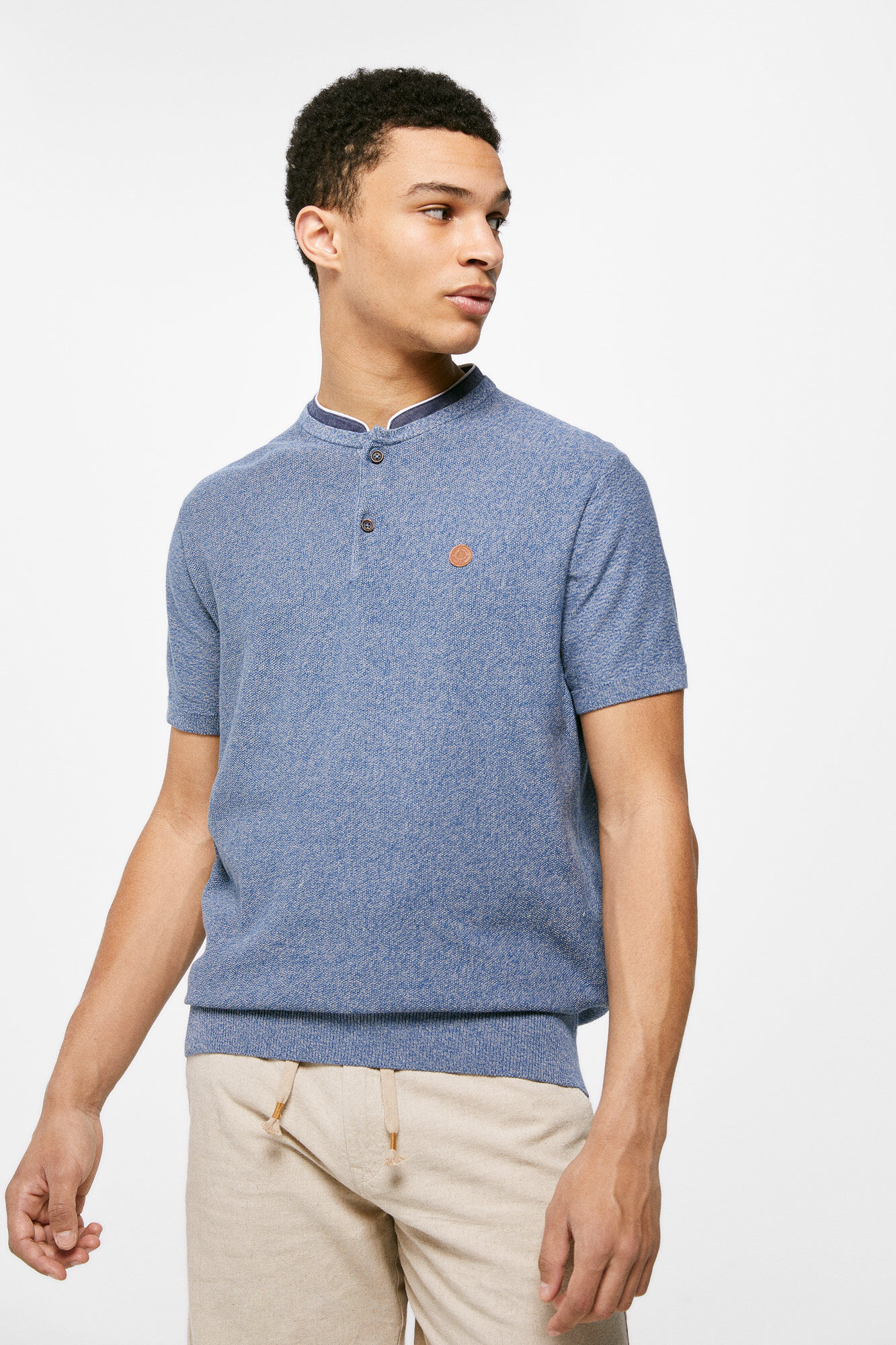 Polo de gola alta - azul médio