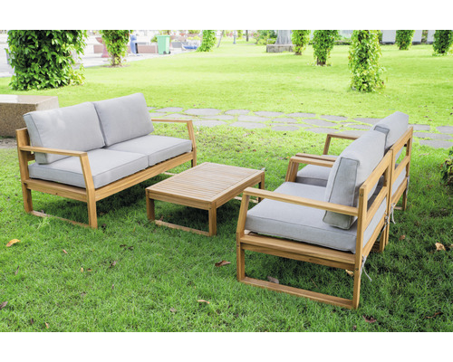Garden Place Lilja 4-zits loungeset bestaande uit: tafel, tweezitsbank, 2 fauteuils, houtgrijs