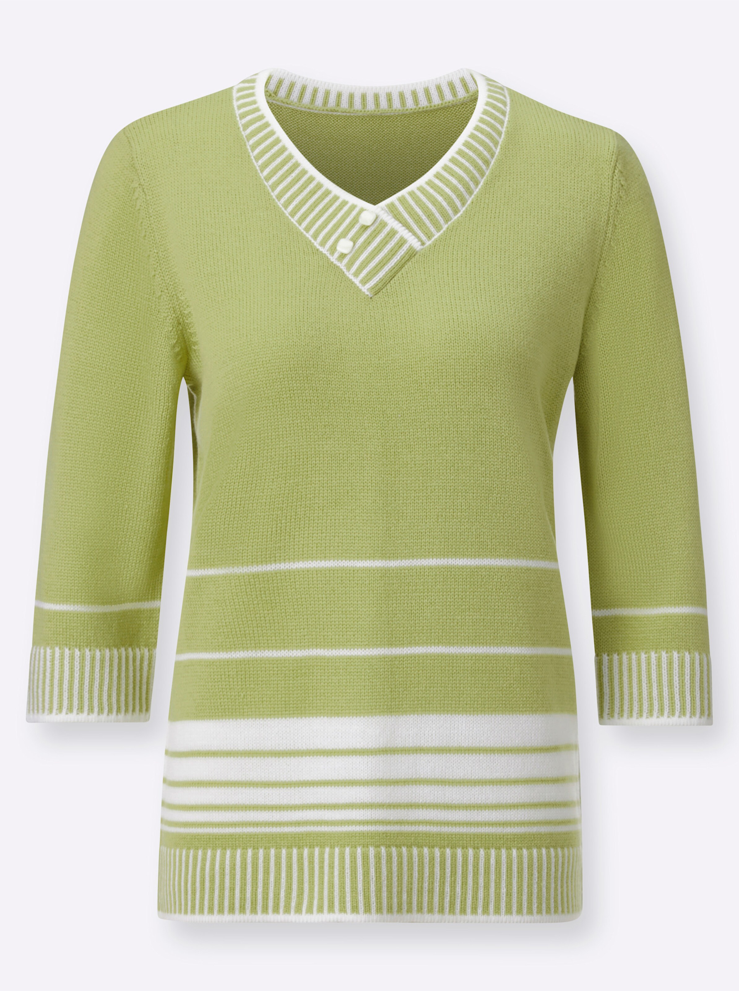 Pullover in lindgrün-weiß-gestreift
