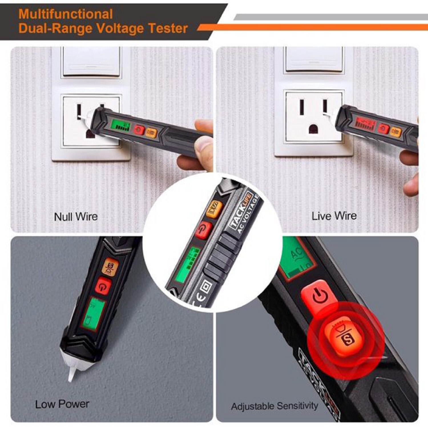 TACKLIFE VT02 Laser & Nivelliergeräte Berührungsloser Wechselspannungsprüfer/Spannungsprüfstift