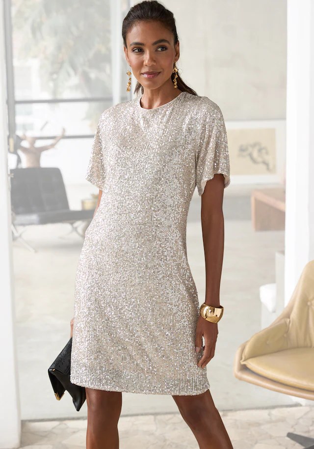 LASCANA Paillettenkleid , festlich, Glitzerkleid mit kurzen Ärmeln
