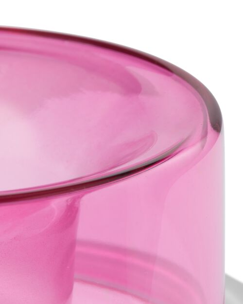 bougeoir et porte-bougies en verre rose