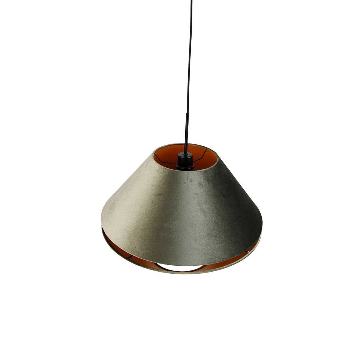 Hanglamp zwart met dubbele velours lampenkap groen met gouden binnenkant - Combi 1