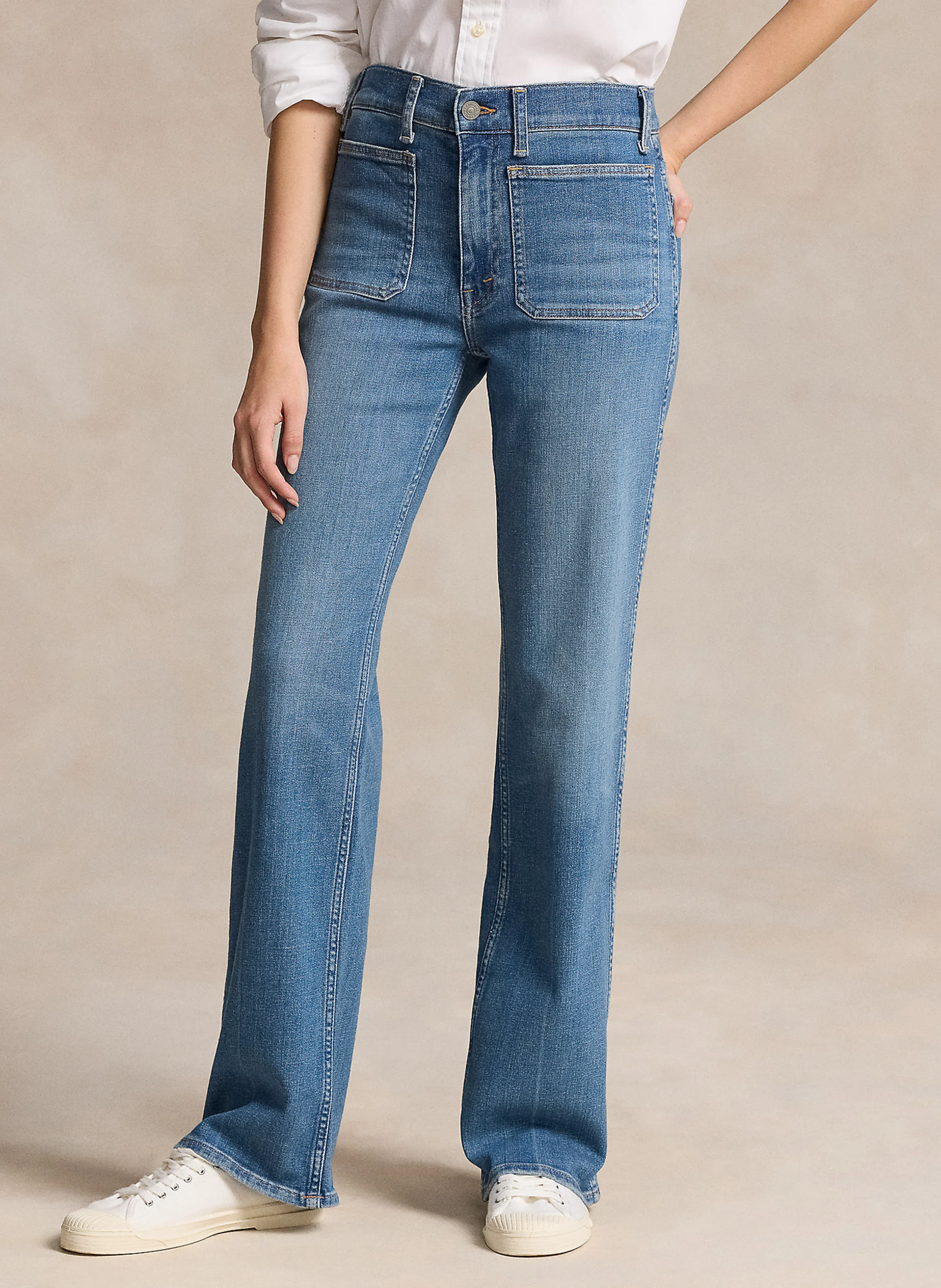 Jean bootcut taille haute en coton mélangé | Bleu