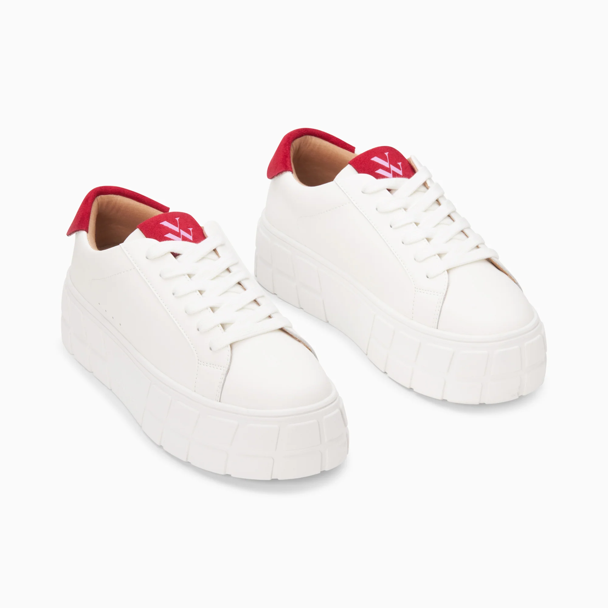 Sneakers-Baskets Meaghan blanc et rouge à plateforme