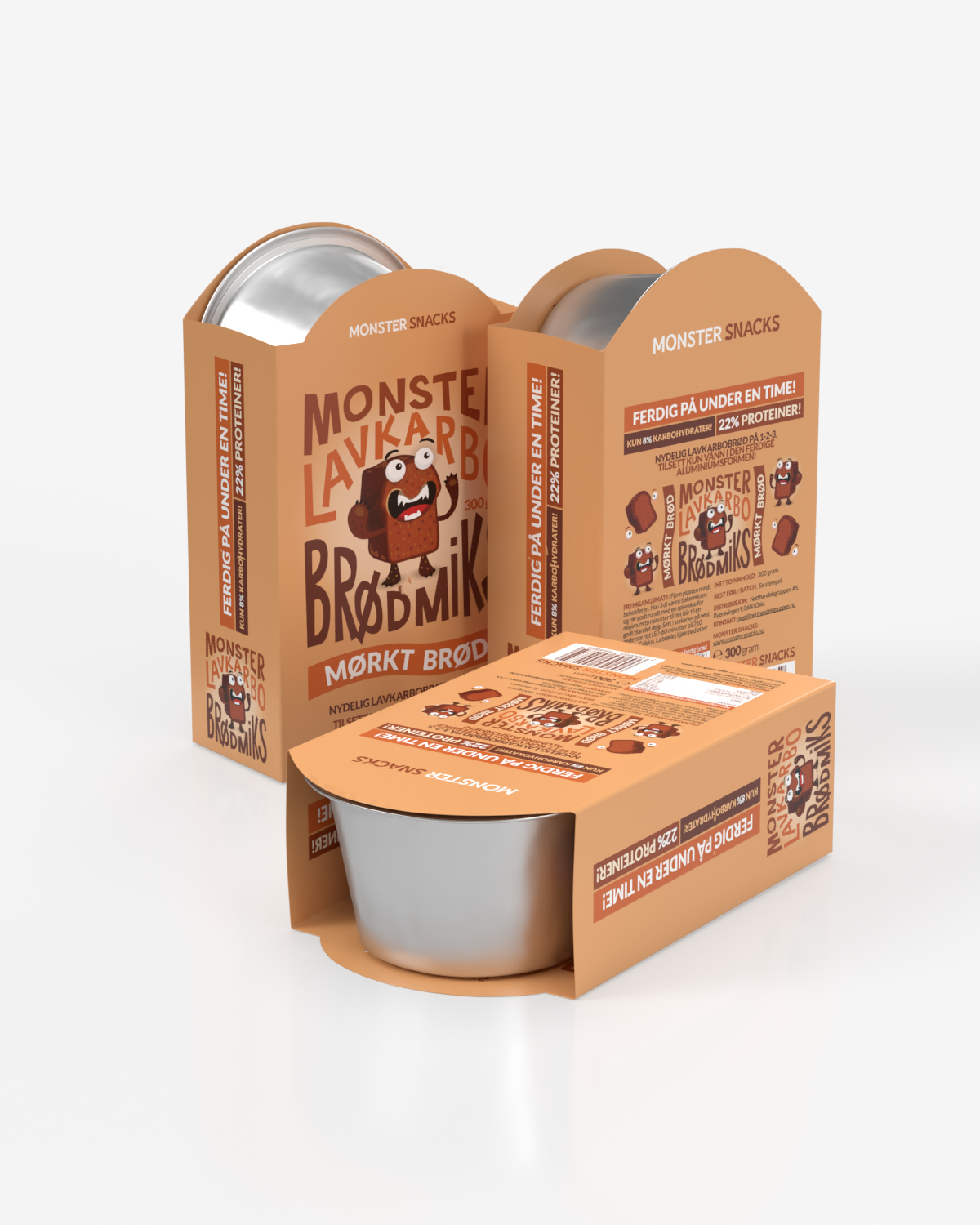 Monster Lavkarbo Mørk Brødmiks 300g - TREPAKNING!
