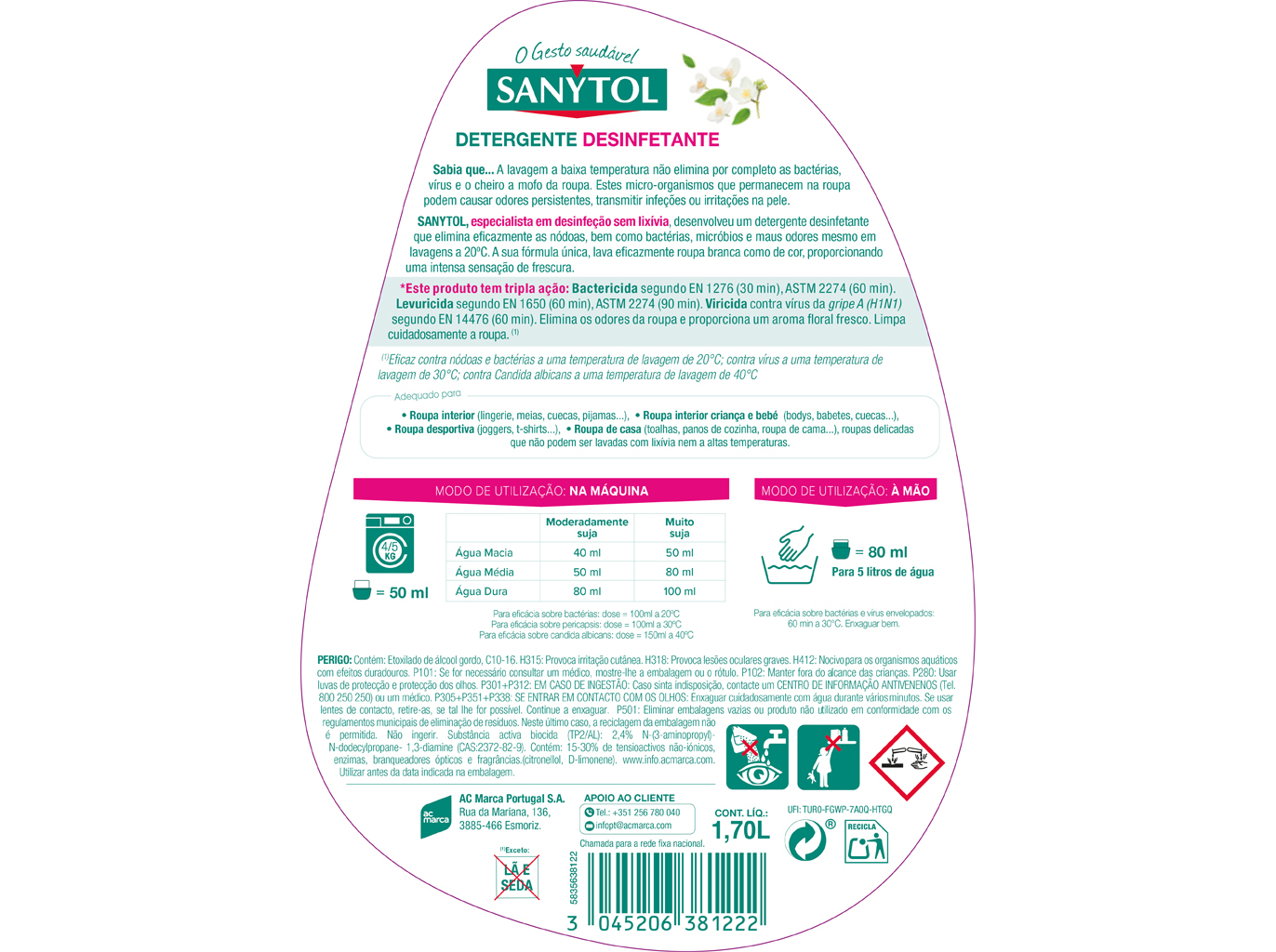 DETERGENTE ROUPA LIQUIDO SANYTOL DESINFECTANTE 34DOSES