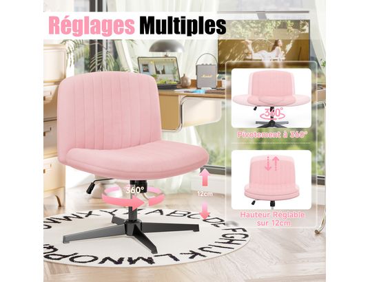 RATTANTREE - Chaise de bureau Fauteuil de bureau large sans accoudoirs rose