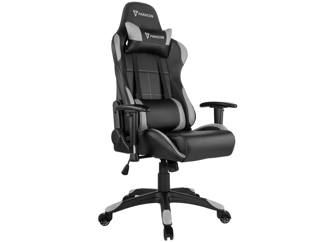 Paracon Rogue Fauteuil de gamer avec oreiller cervical et soutien lombaire, gris.