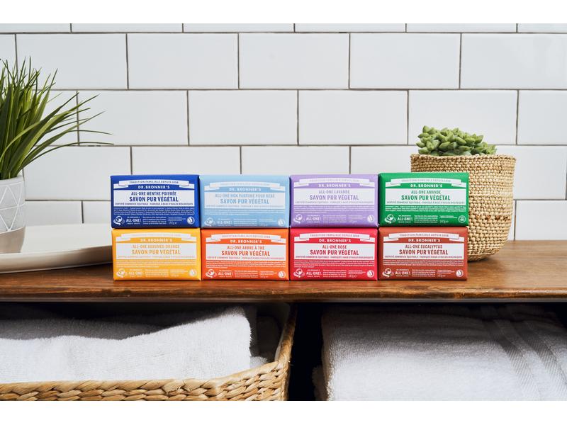 Dr.Bronner's Seife All-One Bar Teatree 140 g Natürliche Fair Trade Pflegeseife mit Bio Kokosnussöl gegen Hautunreinheiten