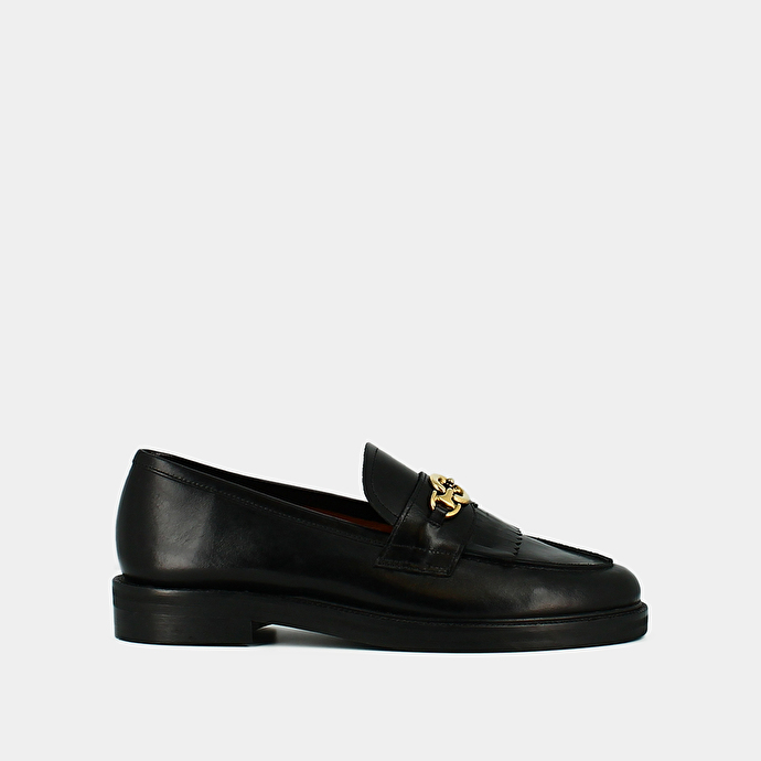 Mocassins à boucles dorées  en cuir noir
