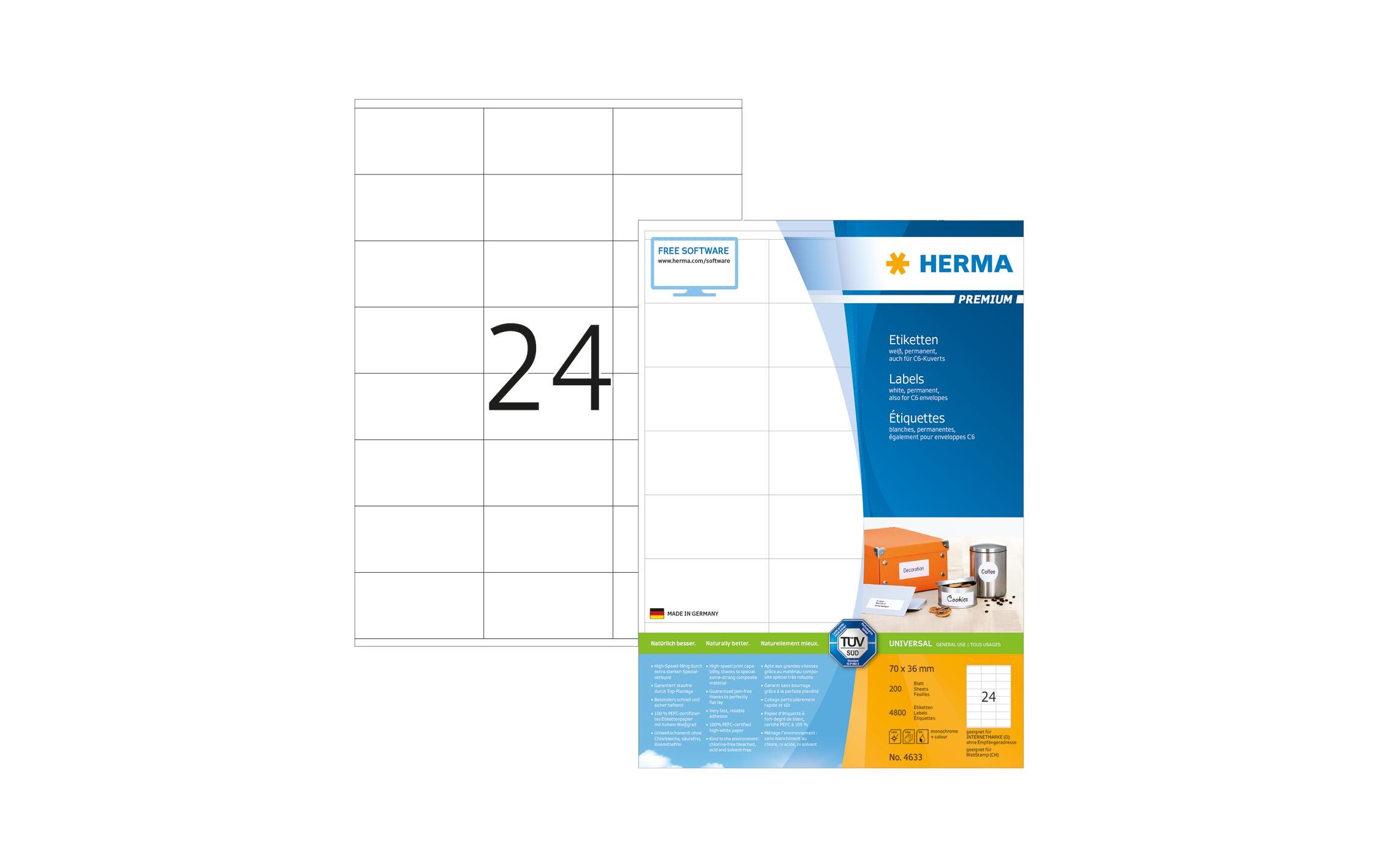 Universal-Etiketten Premium, 7 x 3.6 cm, 4800 EtikettenBlanko Etiketten zur Selbstbeschriftung oder Drucker