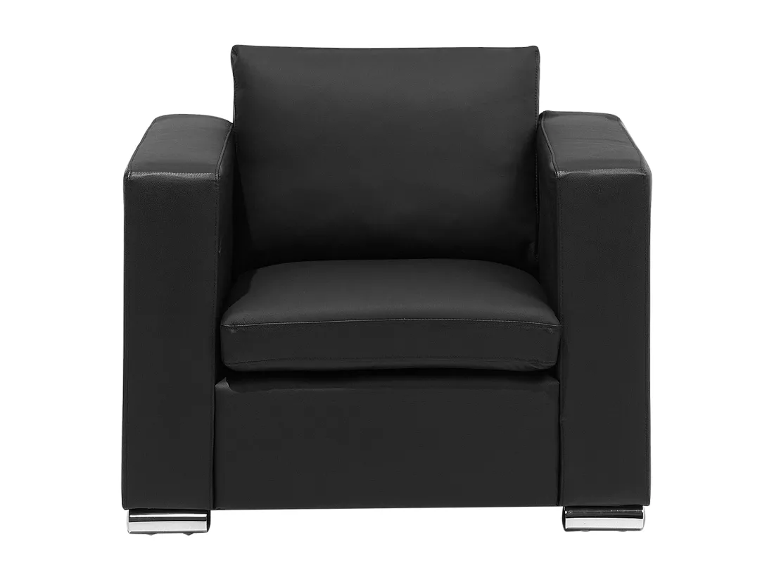 Ensemble canapés et fauteuil en cuir noir 6 places HELSINKI