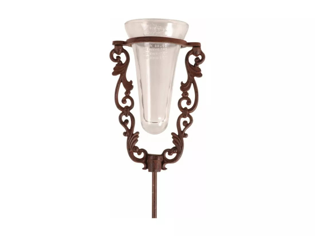 Pluviomètre de jardin en verre avec support en fonte