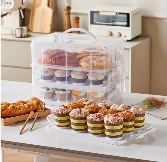 Muffin Transportbox Kuchen Behälter mit Griff für 48 Cupcakes - Transparent / Weiss