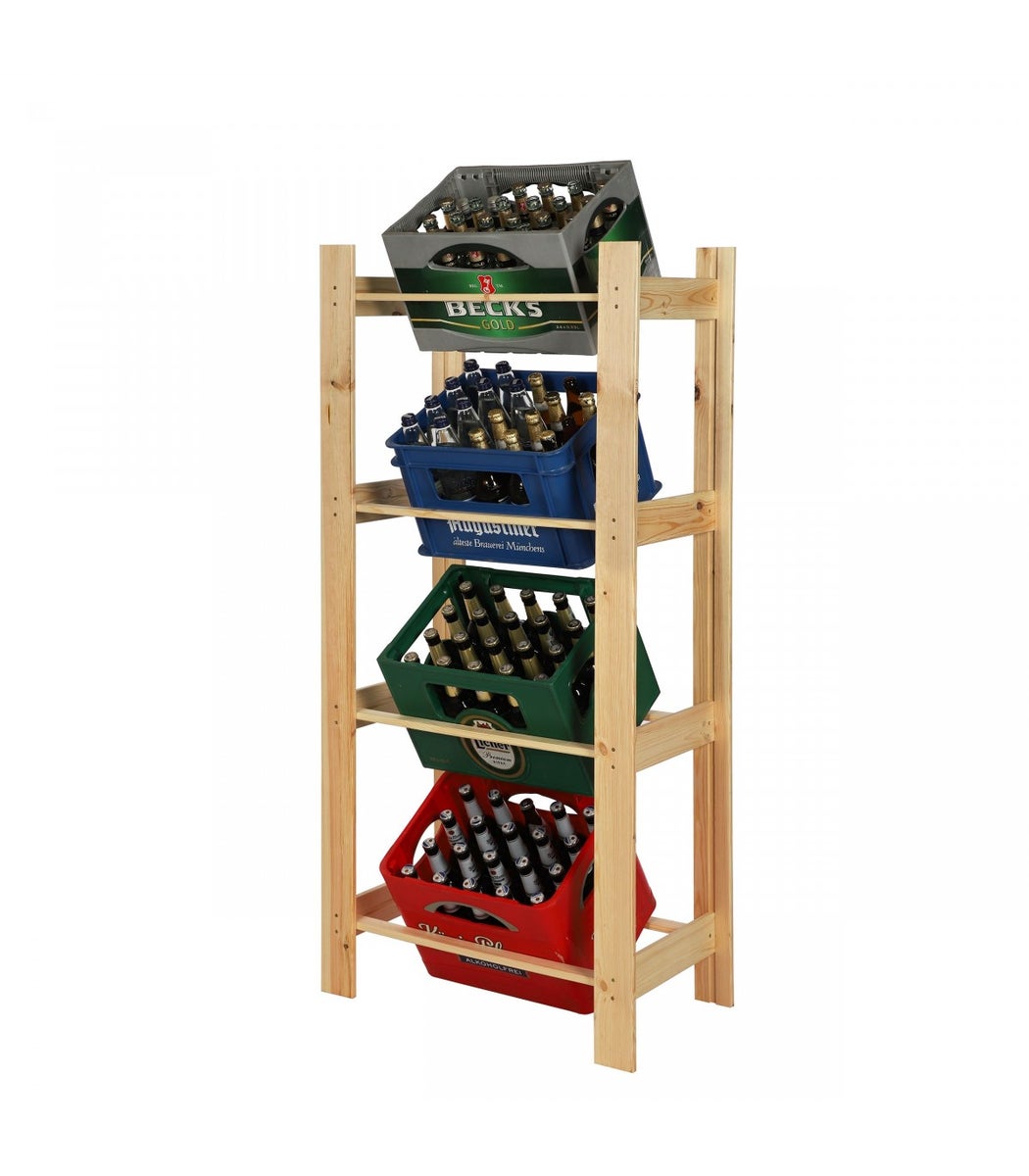 PROREGAL Drankkrattenrek Pinepeak HxBxD 149 x 70 x 38,8 cm Voor 4 kratten Dennenhout Naturel