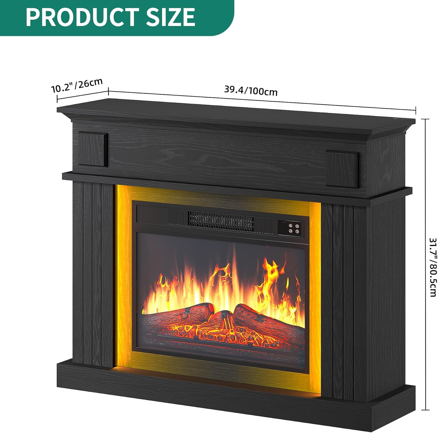 YITAHOME Elektrokamin, 23inch Realistischer 3D Flammeneffekt Erwärmungsfreistehender Elektrischer Kamin mit Timer und 24-Farb-LED-Lichtband und Fernbedienung