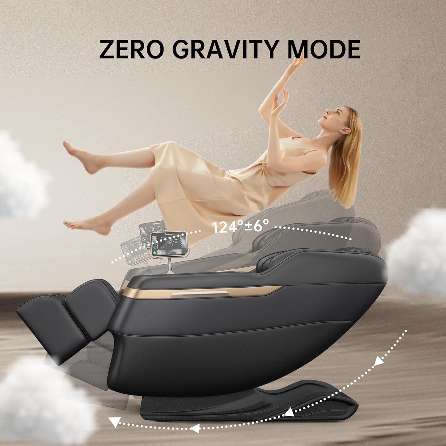 Cadeira de Massagem Real Relax 2024, Massagem Corporal Completa com Modo Gravidade Zero, Massagem nos Pés, Bluetooth, Tela LCD, Aquecedor de Cintura, Preta