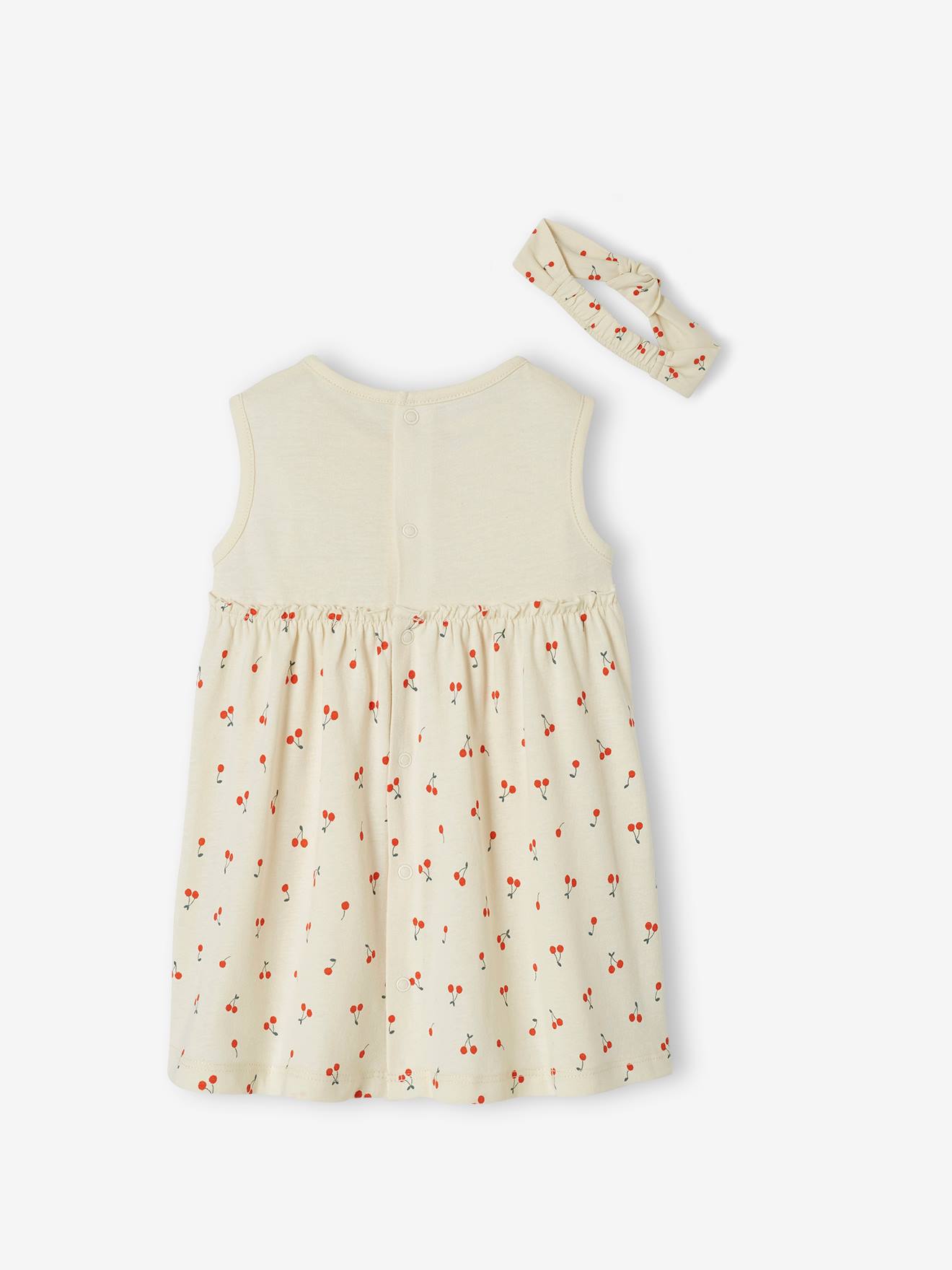 Vestido verde claro estampado e faixa de cabelo combinando para bebê menina