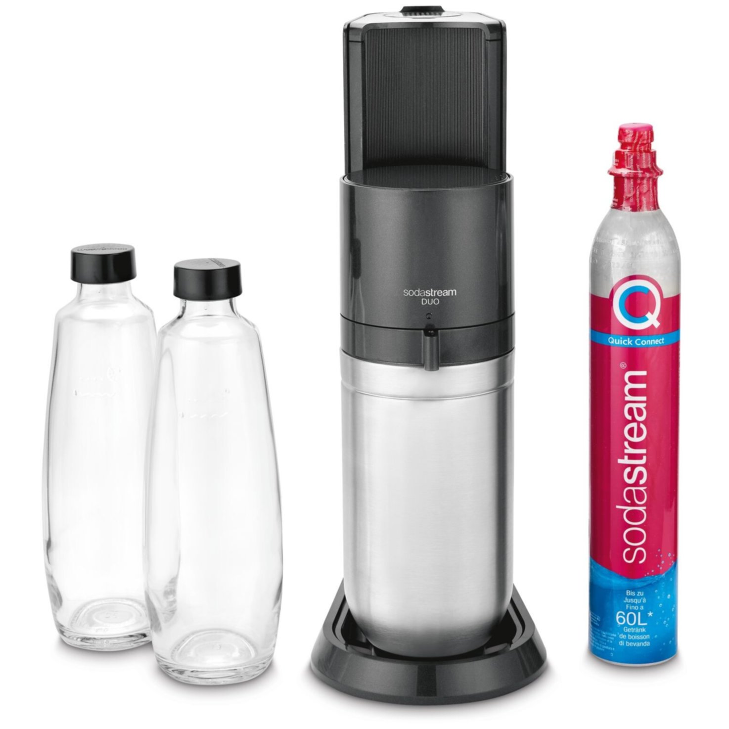 SodaStream DUO Mega Pack schwarz inklusive 2x Glasflaschen, 1x Plastikflasche und 1 Zylinder