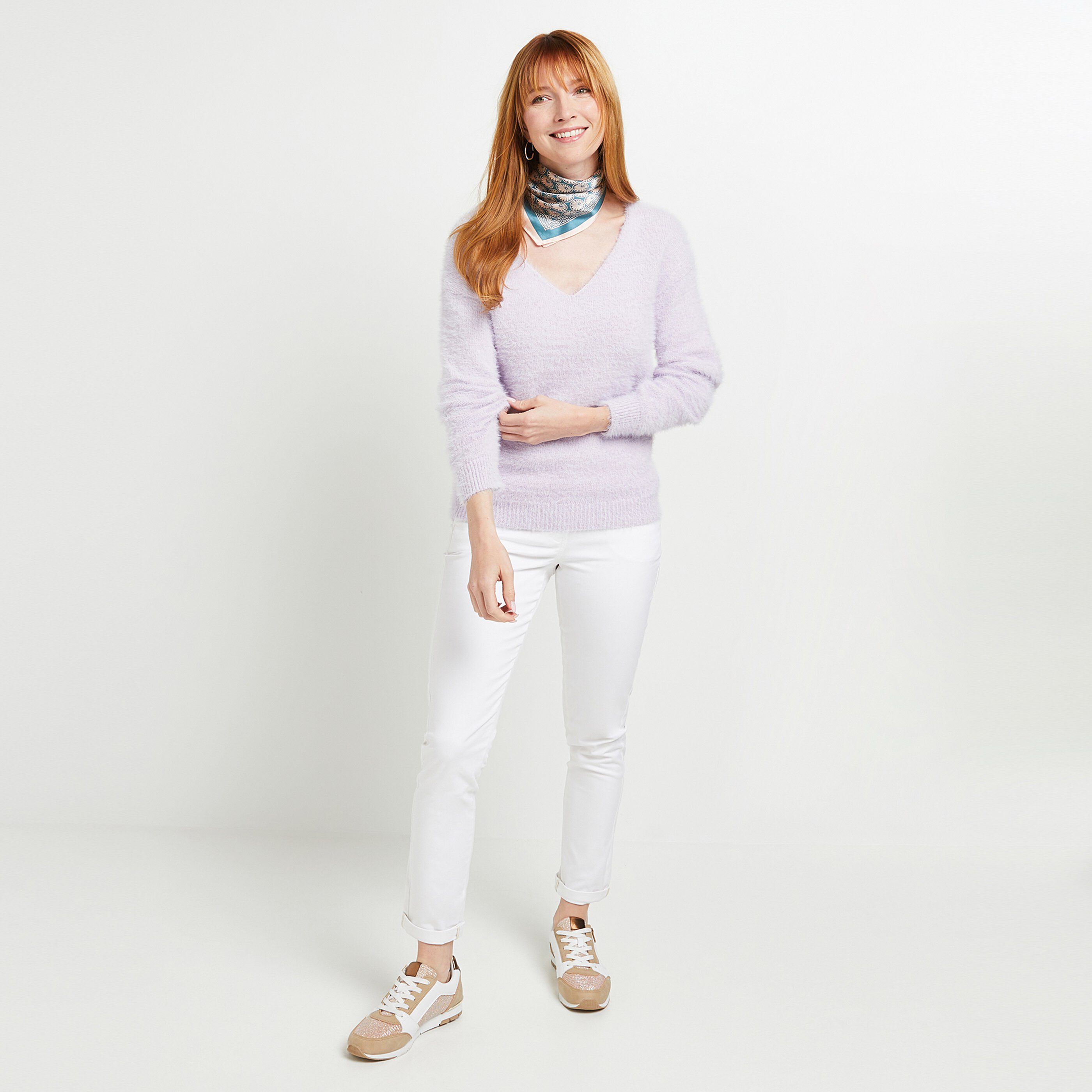 Pantalon chino avec ceinture femme - BLANC