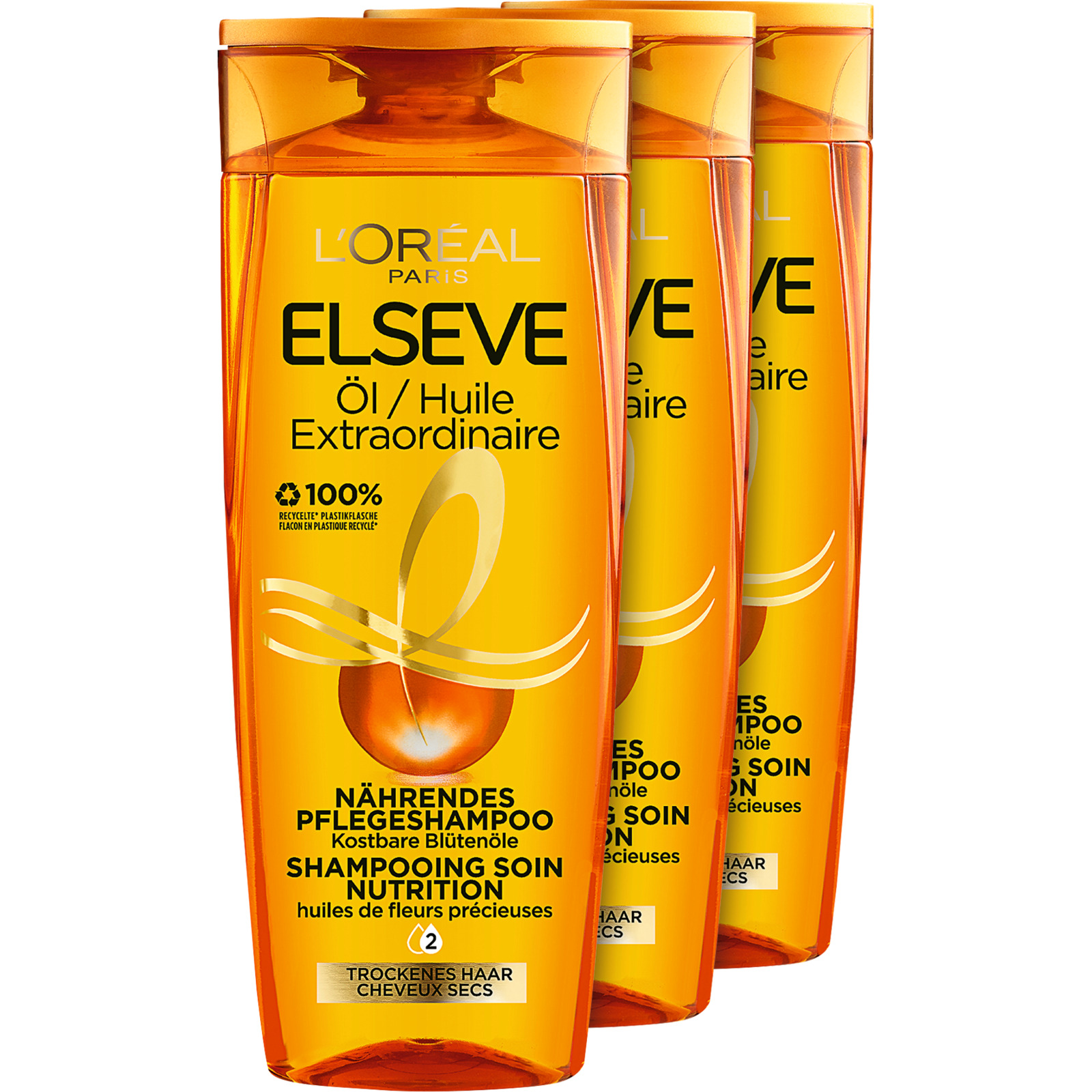 L'Oréal Elsève Pflegeshampoo Öl/ Huile Extraordinaire 3 x 250 ml