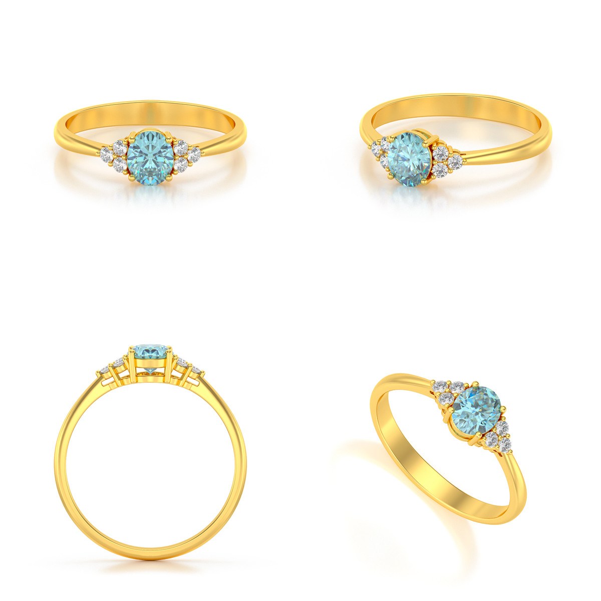 Bague ADEN Or 585 Jaune Aigue-Marine et diamants 2.20grs