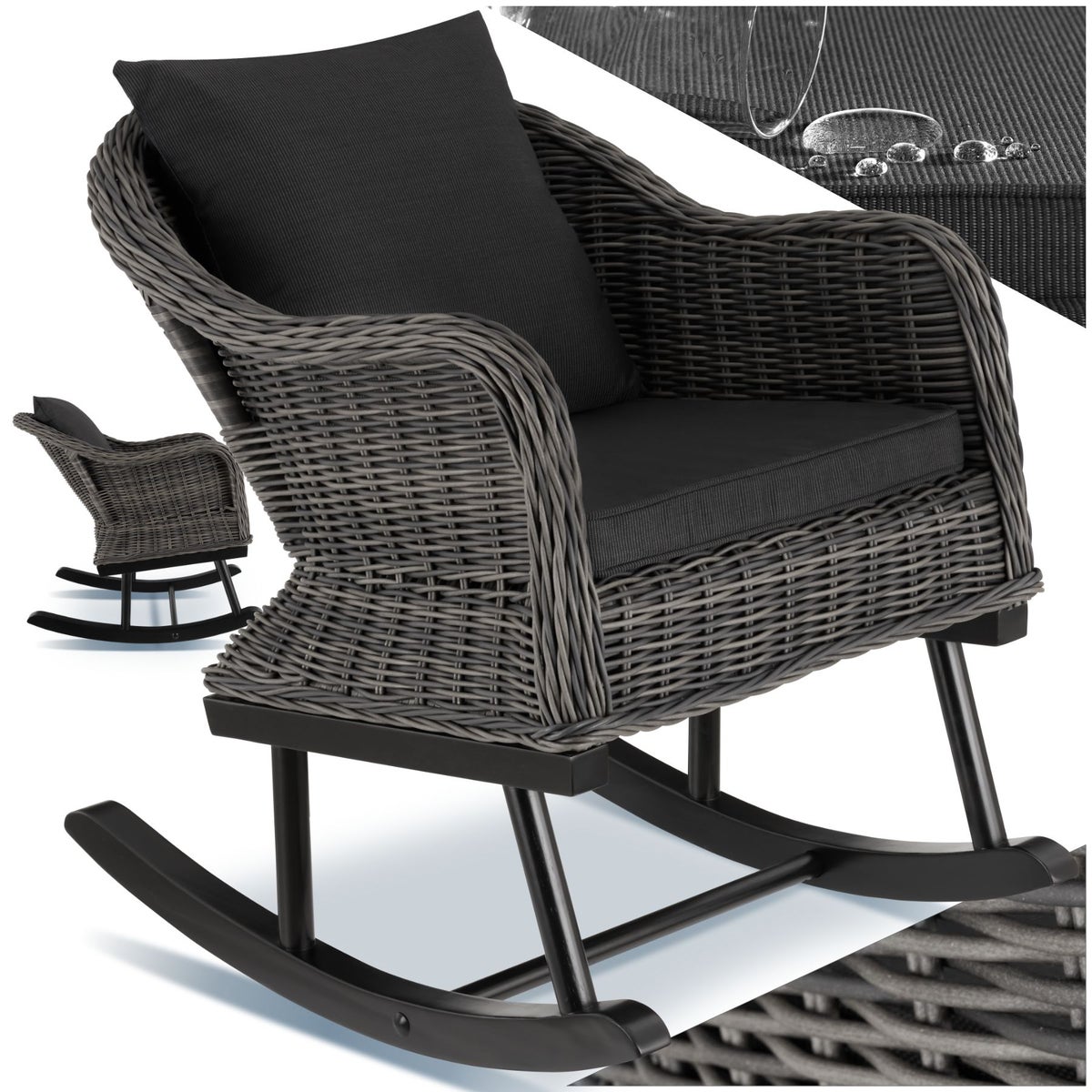 tectake Rovigo rotan schommelstoel, natuurlijk imitatieweefsel met aluminium frame, 57,5 x 85 x 73 cm