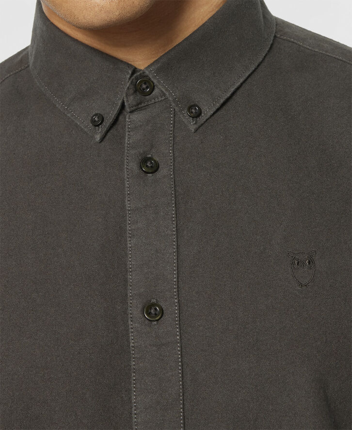 Knowledge Cotton Apparel Harald Small owl oxford regular fit shirt - GOTS/Vegan Demitasse (brown)